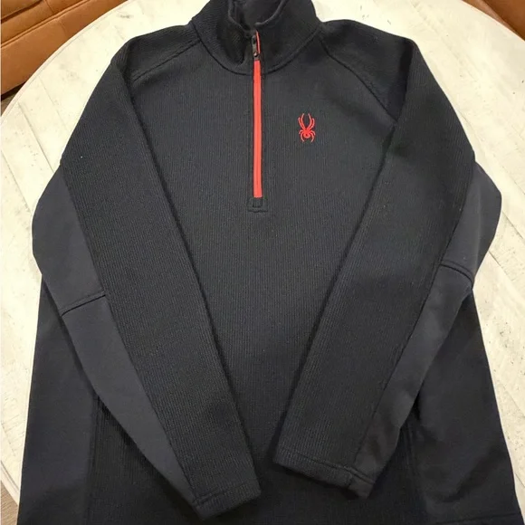 Spyder Sweater Men's XXL Black 1/4 Zip Pullover Long Sleeve - Picture 4 of 14